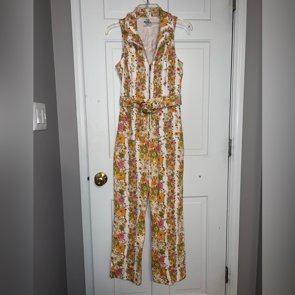 Show me your mumu Jacksonville cropped jumpsuit groovy blooms stripe size small